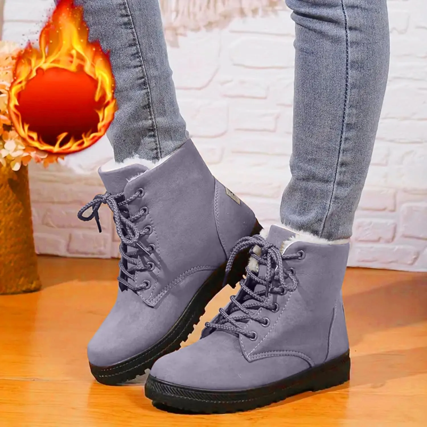 Winter Snow Boots for Women Warm Fur Lined Ankle Booties Lace Up Slip on Outdoor Walking Womens Boots