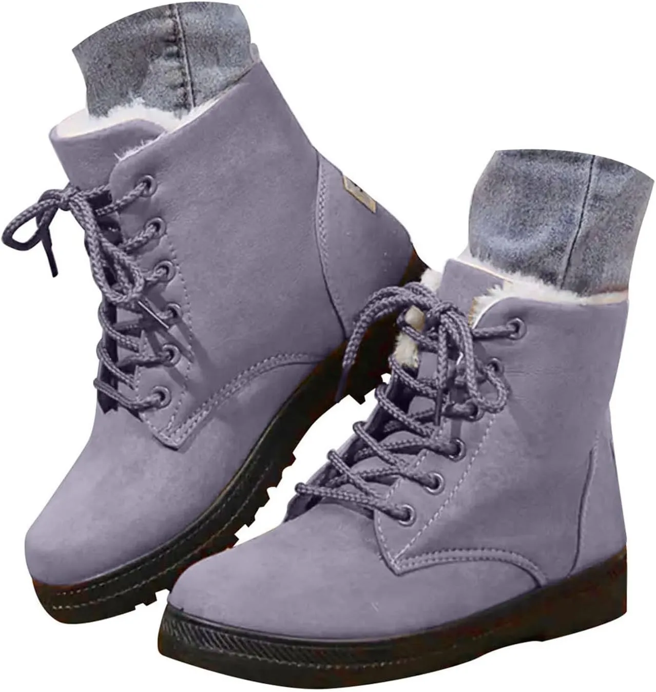 Winter Snow Boots for Women Warm Fur Lined Ankle Booties Lace Up Slip on Outdoor Walking Womens Boots