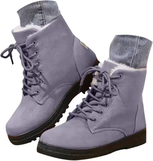 Winter Snow Boots for Women Warm Fur Lined Ankle Booties Lace Up Slip on Outdoor Walking Womens Boots