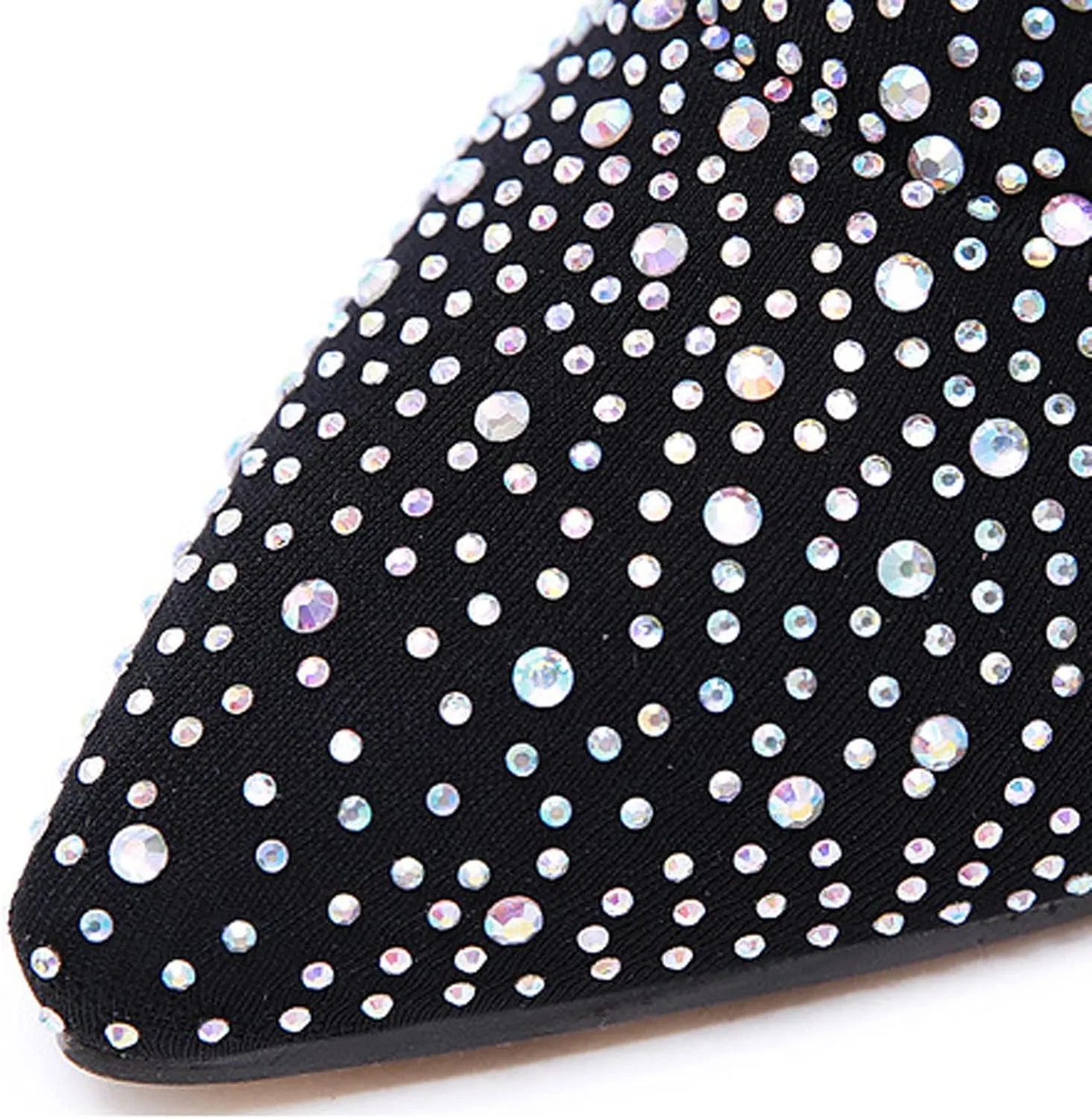 wodceeke Women's Rhinestone Thigh High Boots Pointed Toe Stiletto Over the Knee Boots Winter Warm Long Stretch Sock Boots