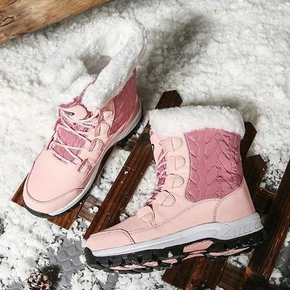 Women Anti-slip Fur Warm Waterproof Snow Boots Mid Calf