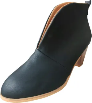 Women Boots Ankle Boots Chunky Heel Women Ankle Boots Slip on V cut Chunky Heel Pointed Toe Low Heel Ankle Boots