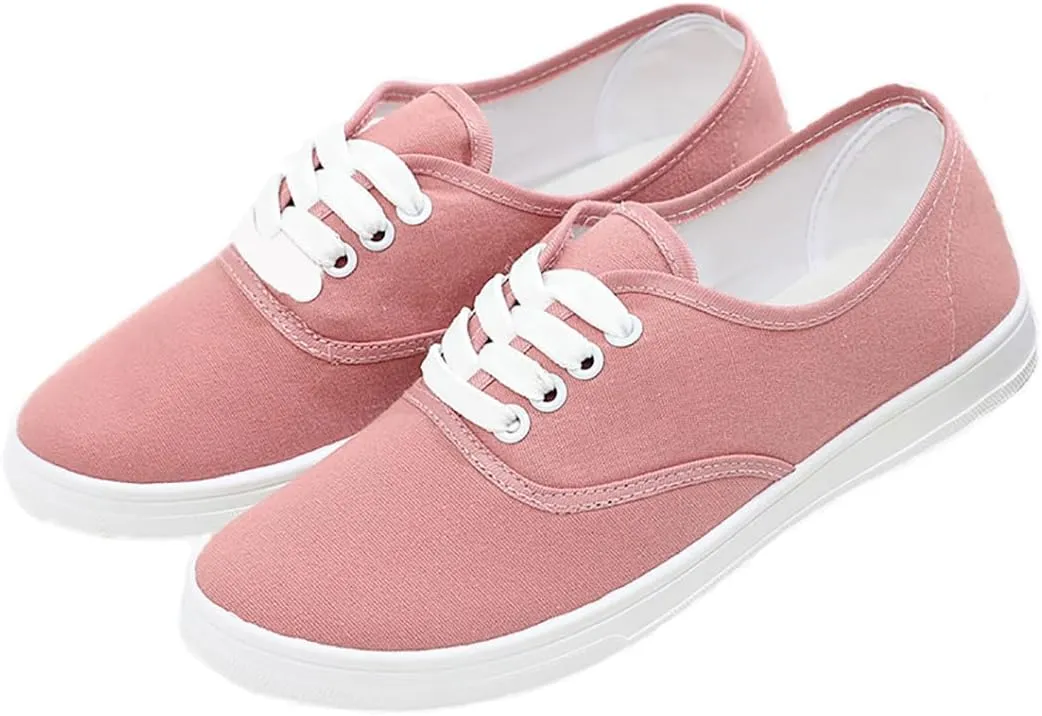 Women Canvas Sneakers Cute Walking Shoes Classic Canvas Shoes Comfort Lace Up Tennis Shoes Lightweight Textile Flats Shoes Foam Flat Shoes Biscuit Shoes