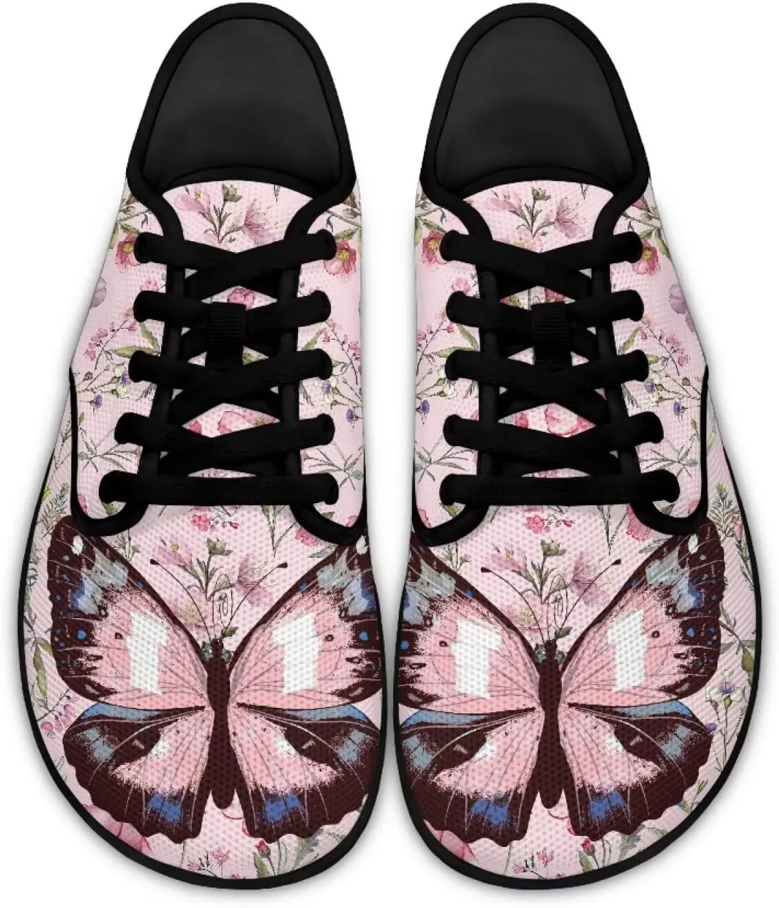 Women Comfortable Lace-Up Barefoot Shoes Lightweight Non Slip Sneakers Wide Toe Slip On Skate Shoe US Size 6-13.5 Black Sole