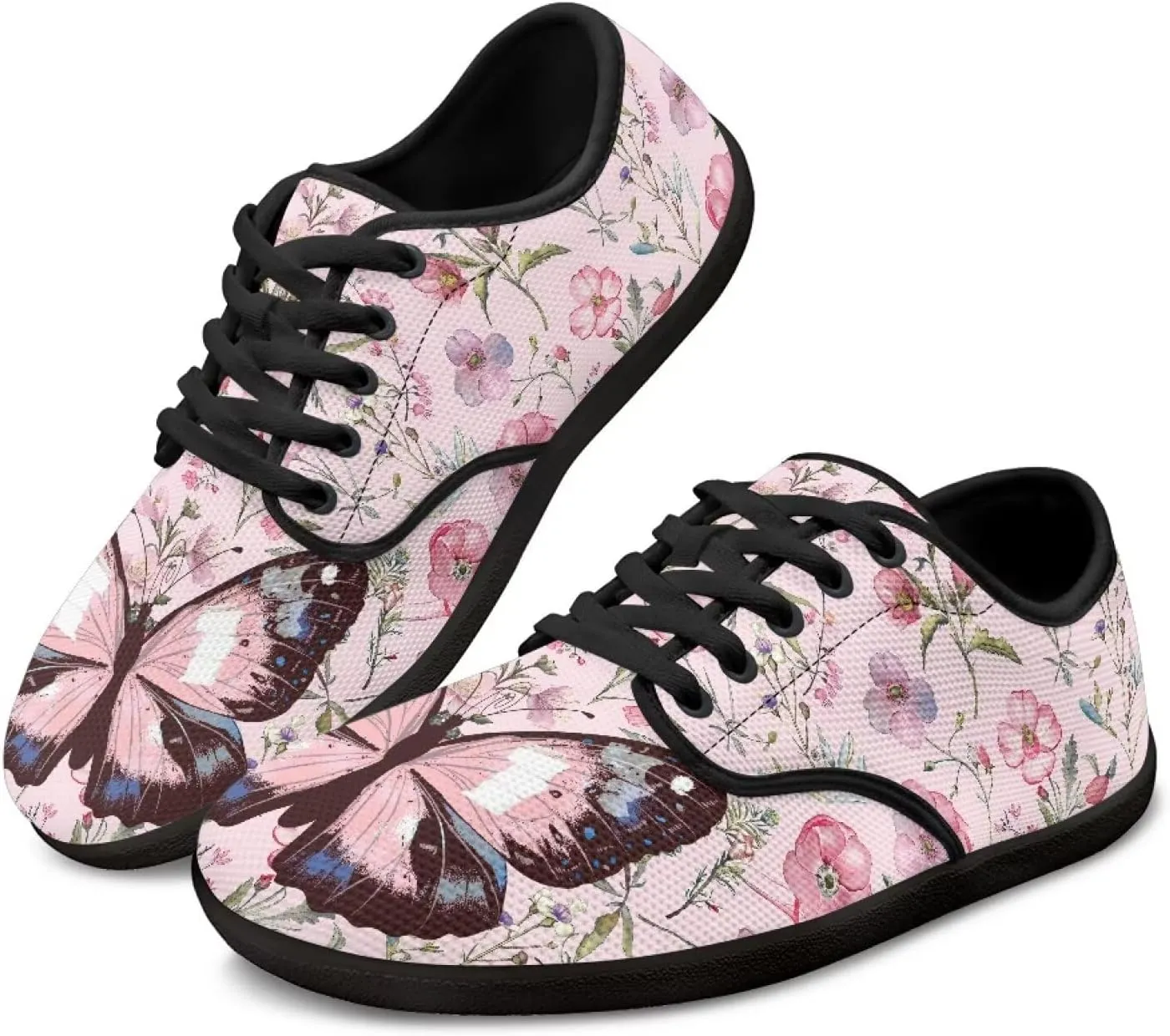Women Comfortable Lace-Up Barefoot Shoes Lightweight Non Slip Sneakers Wide Toe Slip On Skate Shoe US Size 6-13.5 Black Sole