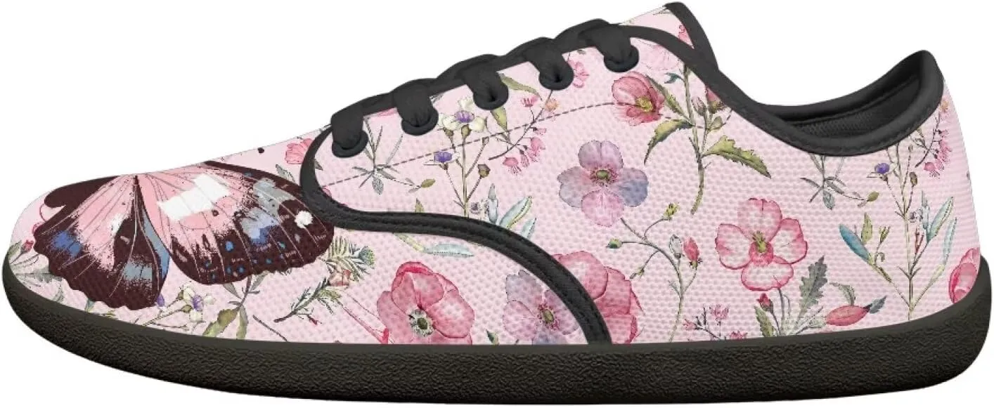 Women Comfortable Lace-Up Barefoot Shoes Lightweight Non Slip Sneakers Wide Toe Slip On Skate Shoe US Size 6-13.5 Black Sole