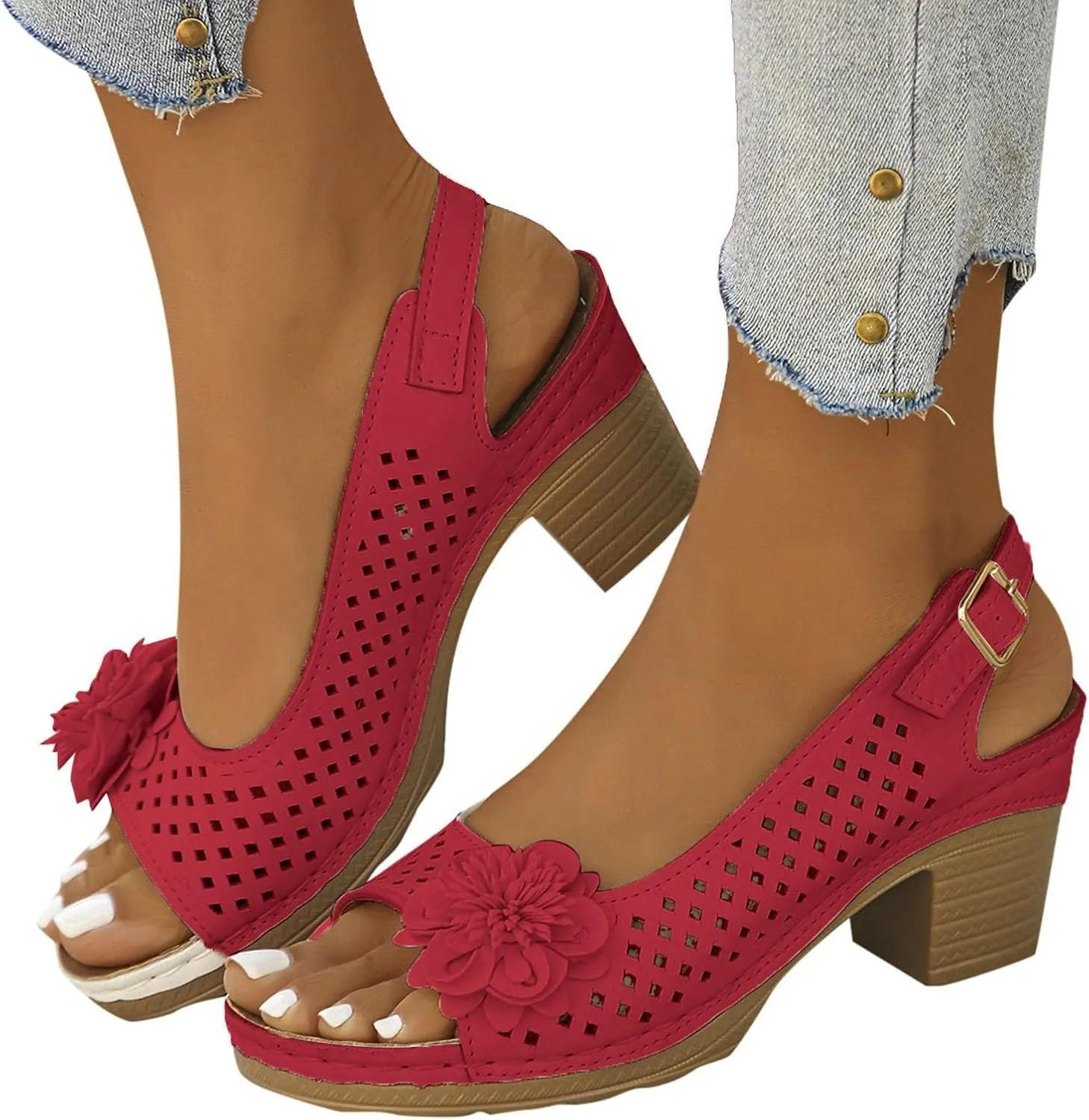Women Comfy Casual Shoe Open Toe Hollow Flower Wedge Heel Slippers Sandals Flip Flops Women 8 Sandals