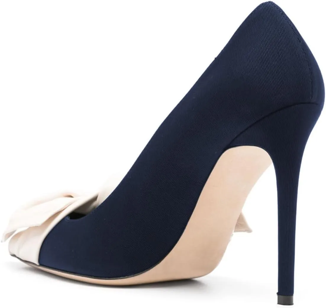 Women Elegant Bow Knot Pointed Toe Pumps Stiletto High Heel Slip on Wedding Prom Dress Formal Shoes Size 4-16 US