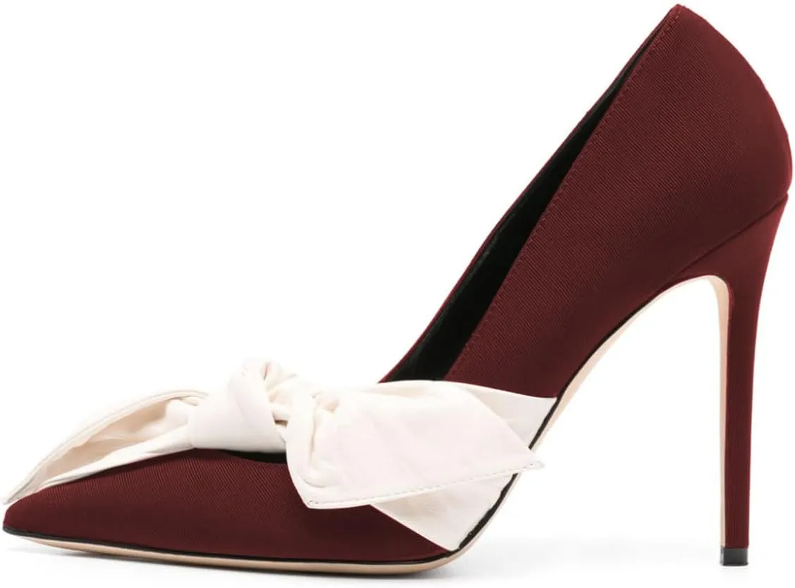 Women Elegant Bow Knot Pointed Toe Pumps Stiletto High Heel Slip on Wedding Prom Dress Formal Shoes Size 4-16 US