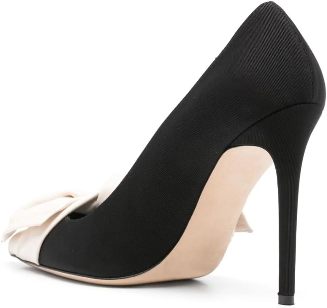 Women Elegant Bow Knot Pointed Toe Pumps Stiletto High Heel Slip on Wedding Prom Dress Formal Shoes Size 4-16 US