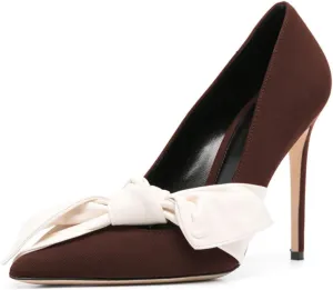 Women Elegant Bow Knot Pointed Toe Pumps Stiletto High Heel Slip on Wedding Prom Dress Formal Shoes Size 4-16 US