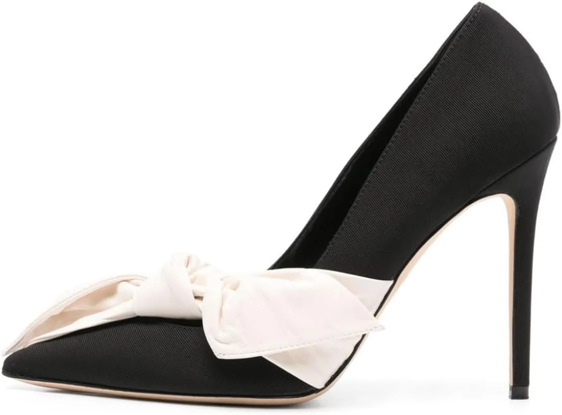 Women Elegant Bow Knot Pointed Toe Pumps Stiletto High Heel Slip on Wedding Prom Dress Formal Shoes Size 4-16 US