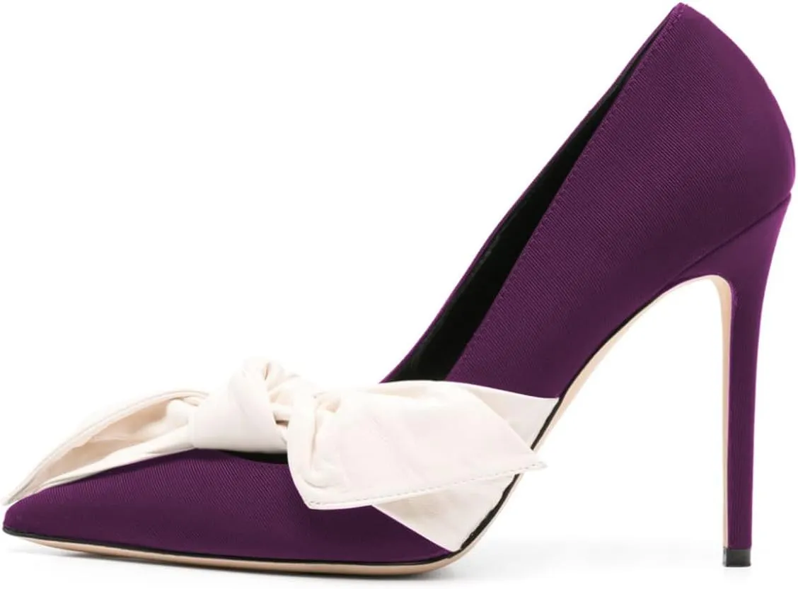 Women Elegant Bow Knot Pointed Toe Pumps Stiletto High Heel Slip on Wedding Prom Dress Formal Shoes Size 4-16 US