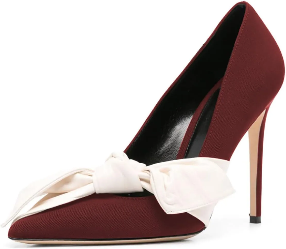 Women Elegant Bow Knot Pointed Toe Pumps Stiletto High Heel Slip on Wedding Prom Dress Formal Shoes Size 4-16 US