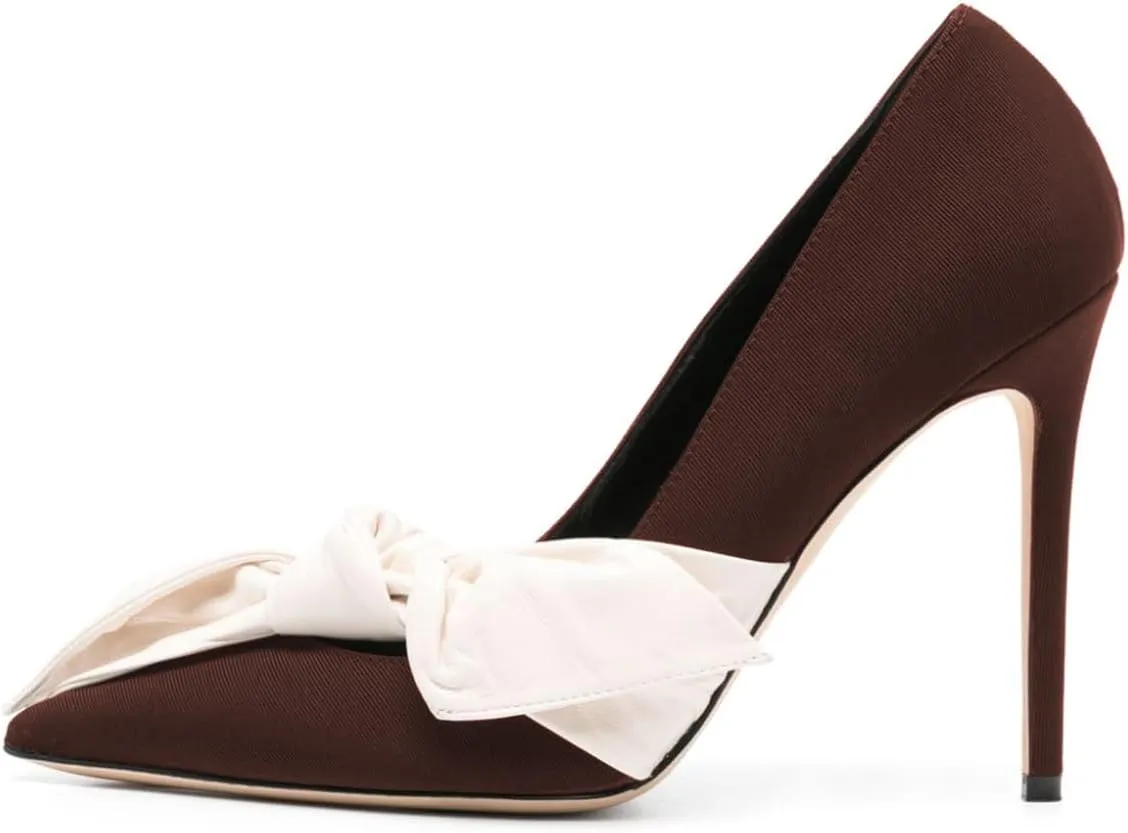 Women Elegant Bow Knot Pointed Toe Pumps Stiletto High Heel Slip on Wedding Prom Dress Formal Shoes Size 4-16 US