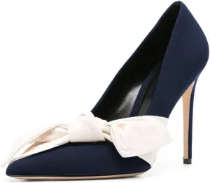 Women Elegant Bow Knot Pointed Toe Pumps Stiletto High Heel Slip on Wedding Prom Dress Formal Shoes Size 4-16 US