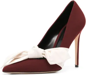 Women Elegant Bow Knot Pointed Toe Pumps Stiletto High Heel Slip on Wedding Prom Dress Formal Shoes Size 4-16 US