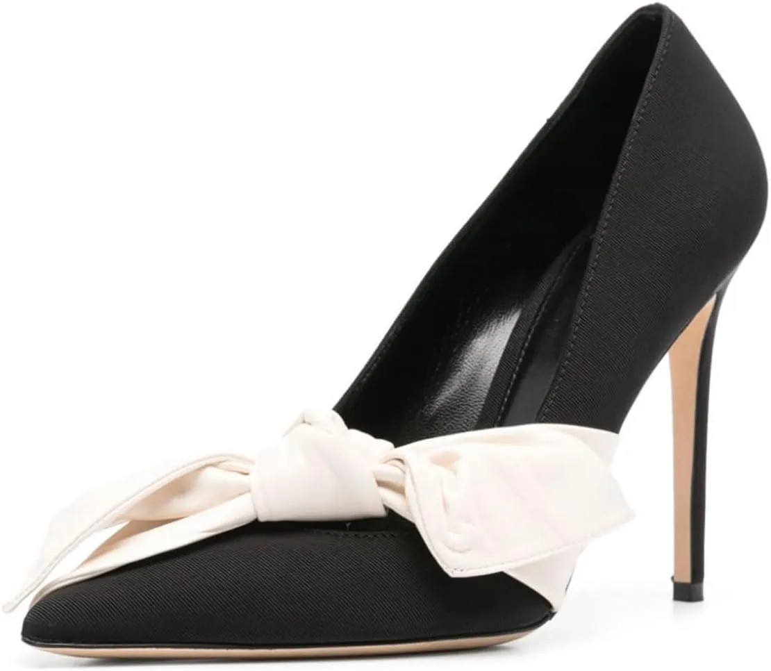 Women Elegant Bow Knot Pointed Toe Pumps Stiletto High Heel Slip on Wedding Prom Dress Formal Shoes Size 4-16 US