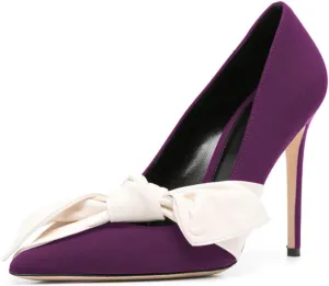 Women Elegant Bow Knot Pointed Toe Pumps Stiletto High Heel Slip on Wedding Prom Dress Formal Shoes Size 4-16 US