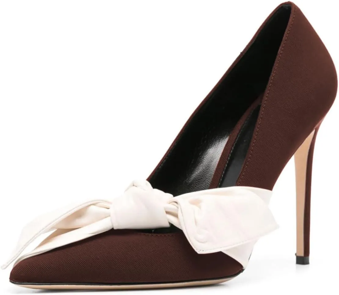 Women Elegant Bow Knot Pointed Toe Pumps Stiletto High Heel Slip on Wedding Prom Dress Formal Shoes Size 4-16 US