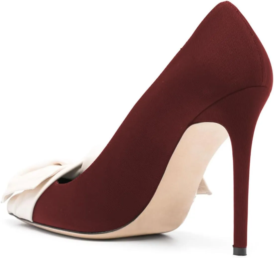 Women Elegant Bow Knot Pointed Toe Pumps Stiletto High Heel Slip on Wedding Prom Dress Formal Shoes Size 4-16 US
