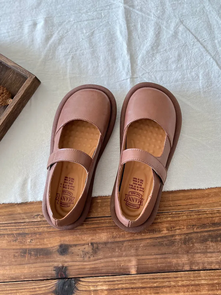 Women Retro Leather Velcro Tape Flat Loafers