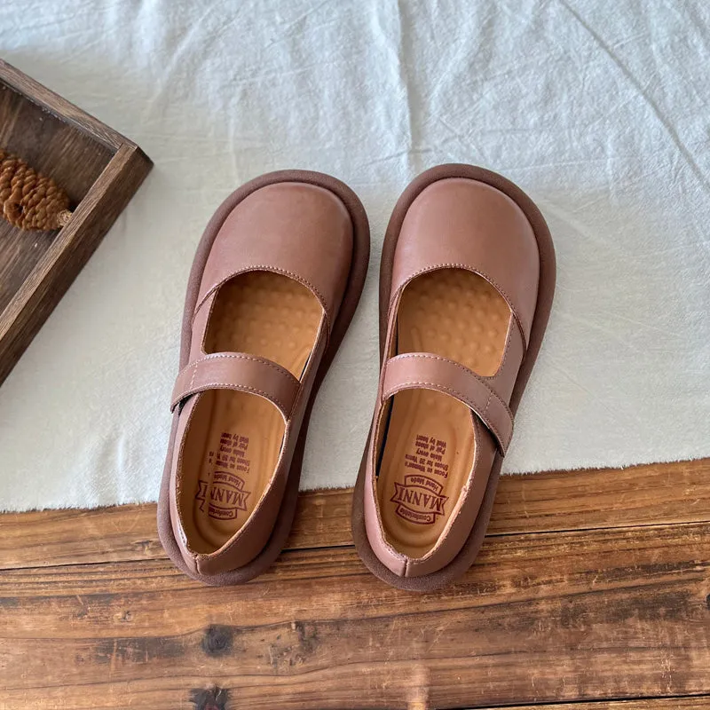 Women Retro Leather Velcro Tape Flat Loafers