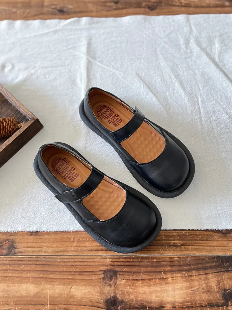 Women Retro Leather Velcro Tape Flat Loafers