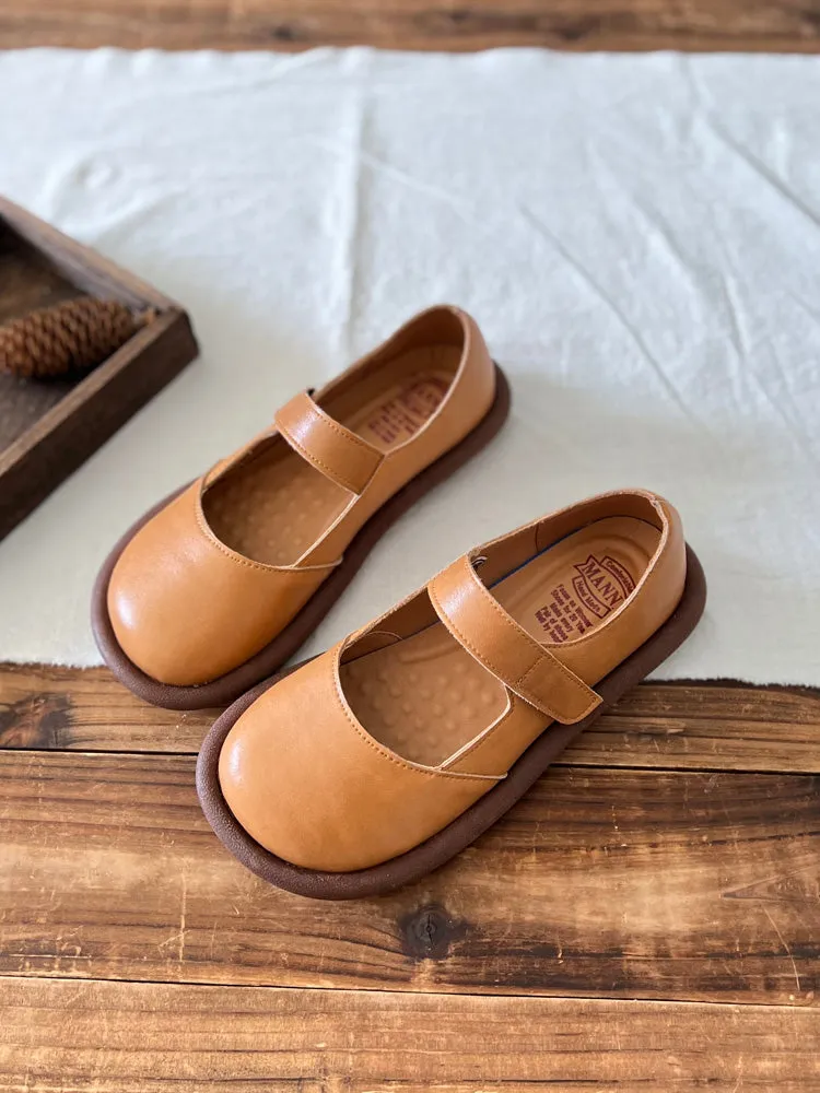 Women Retro Leather Velcro Tape Flat Loafers