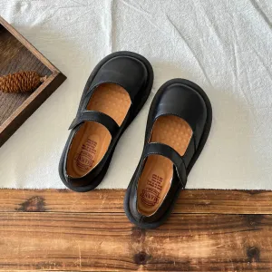 Women Retro Leather Velcro Tape Flat Loafers
