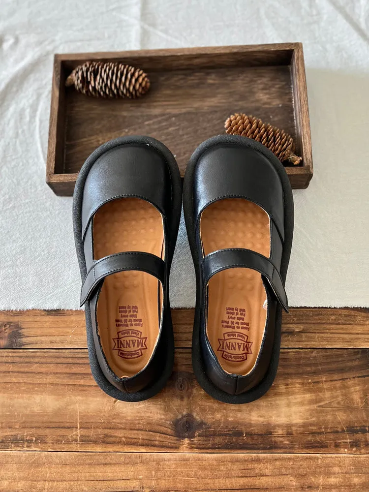 Women Retro Leather Velcro Tape Flat Loafers