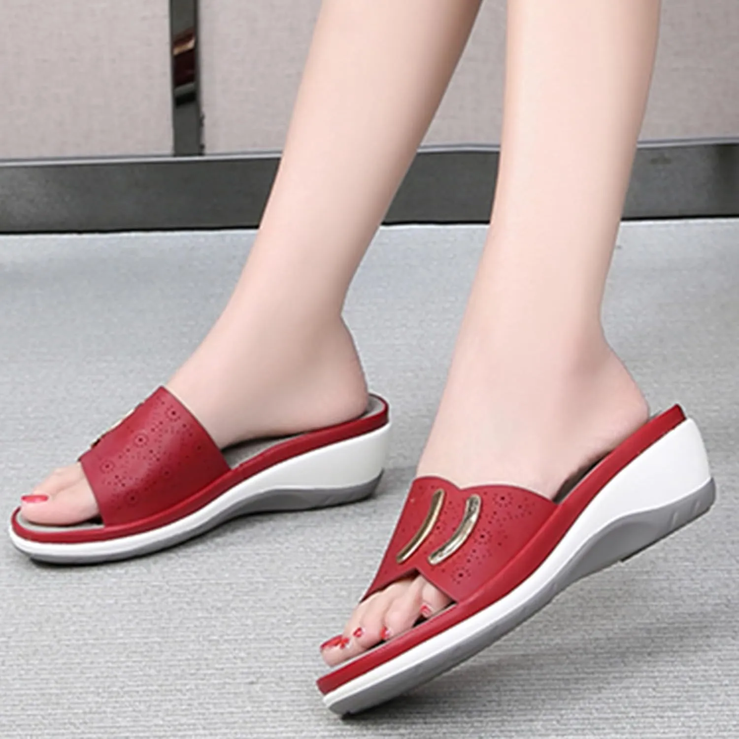 Women Shoes Thick Sole Wedge Flip Flops Fashionable Bohemian Beach Sandals Leopard Print Sandals for Women Size 8