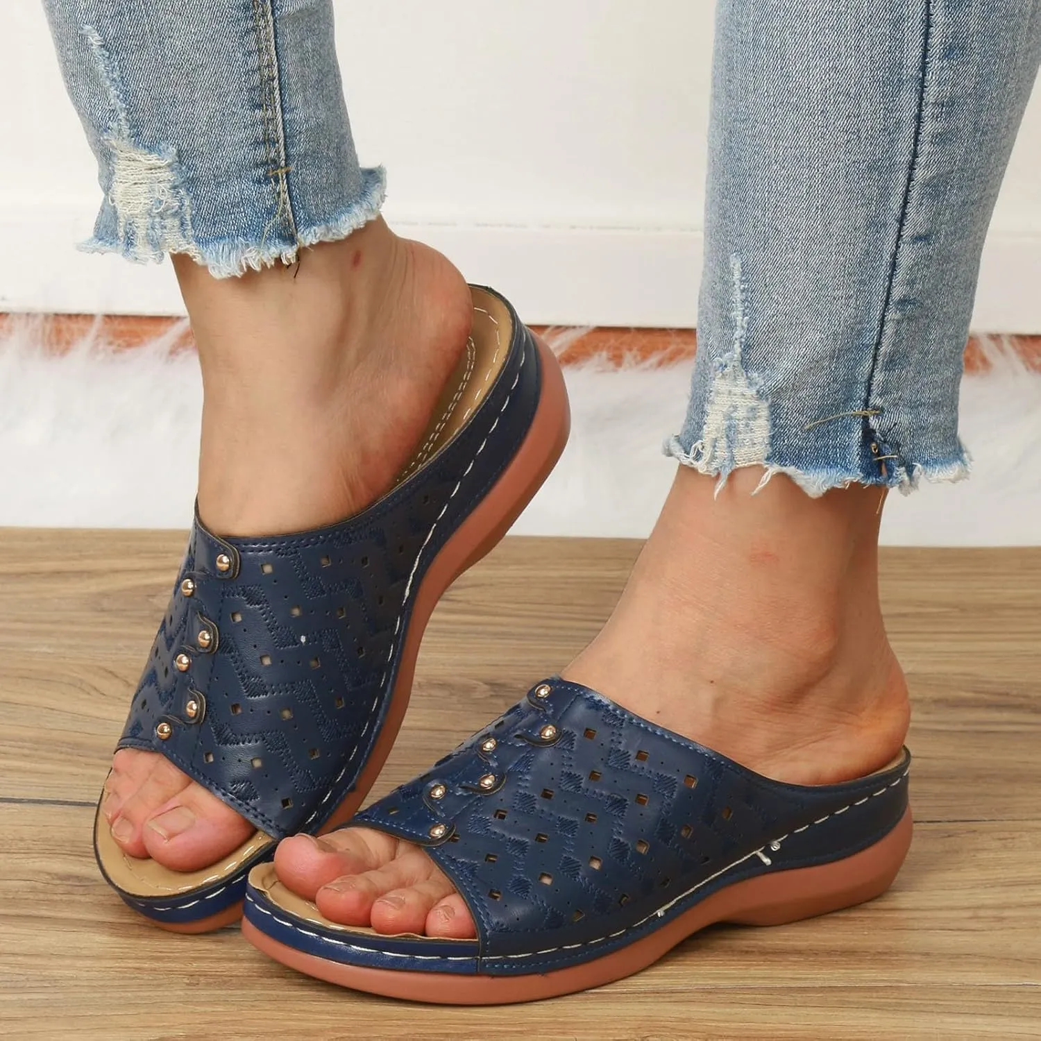 Women Shoes Wedge Heel Sandals Fashionable One Foot Wear Can Correct Arch Sandals for Athletic Sandals with Heel Strap