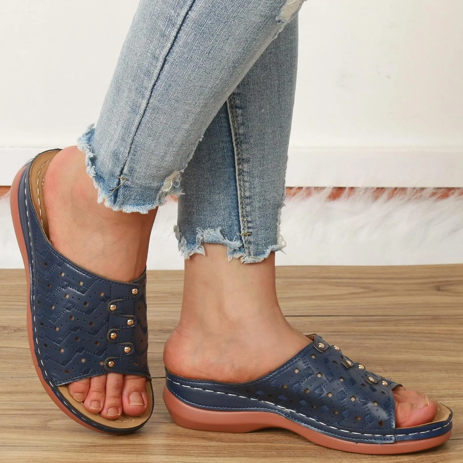 Women Shoes Wedge Heel Sandals Fashionable One Foot Wear Can Correct Arch Sandals for Athletic Sandals with Heel Strap