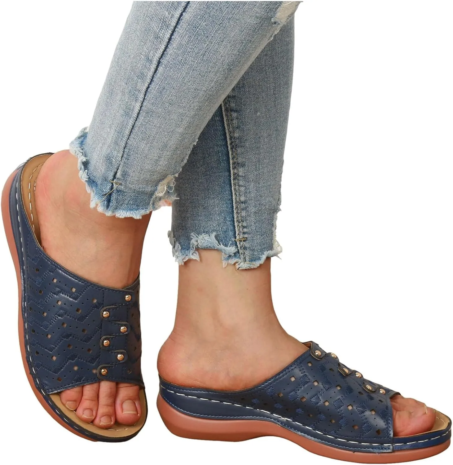Women Shoes Wedge Heel Sandals Fashionable One Foot Wear Can Correct Arch Sandals for Athletic Sandals with Heel Strap