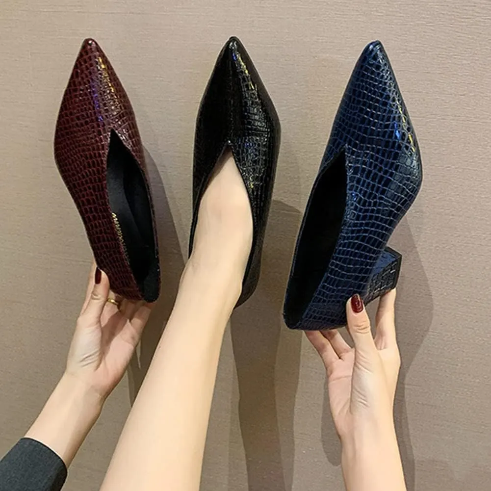 Women V Cut Out Pointed Toe High Heel Court Shoes Slip On Stacked Heel Ankle Boots Patent Leather Booties Wedding Dress Formal Shoes (Color : Black Chunky Heel, Size : 7 US)