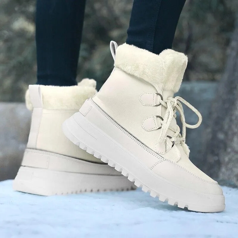 Women Winter Snow Boots - Fuzzy Lace-up Front