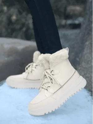 Women Winter Snow Boots - Fuzzy Lace-up Front