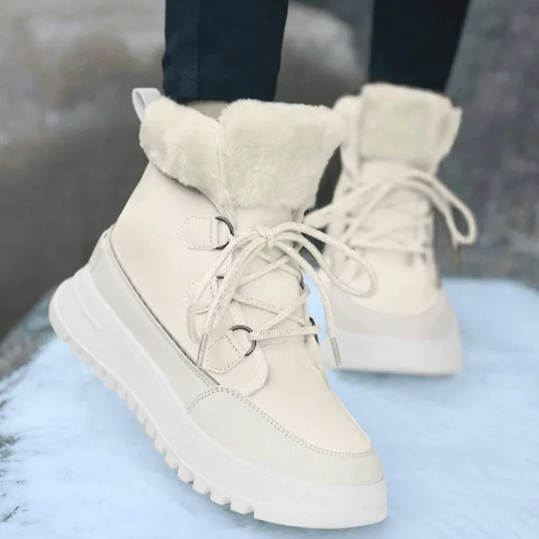 Women Winter Snow Boots - Fuzzy Lace-up Front