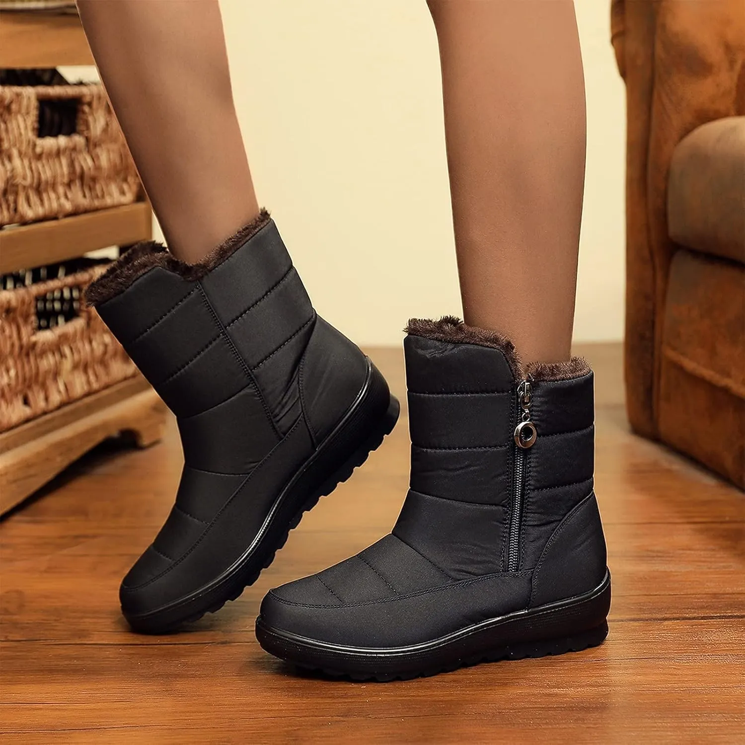 Women Winter Snow Boots Warm Fur Lined Ankle Booties Cold Weather Insulated Boots Waterproof Comfy Walking Boots