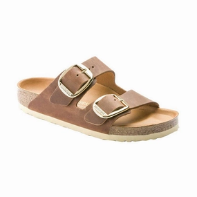 Pool Slippers Women's Arizona Big Buckle (NARROW) Cognac Oiled Leather