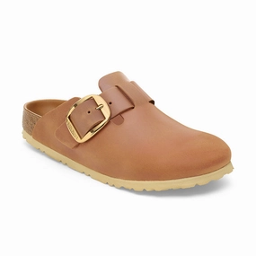 Holiday Footwear Modern Lifestyle Slides Women's Boston Big Buckle Narrow Cognac Oiled Leather