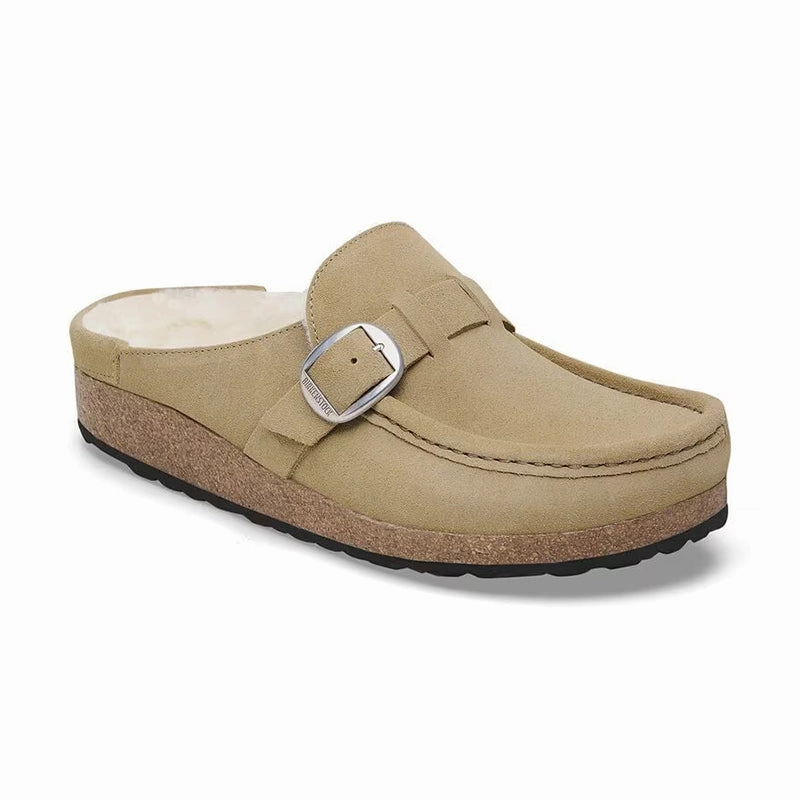 Timeless Adventure Slides All Day Comfort Women's Buckley Shearling Narrow Taupe/Natural Suede