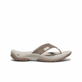 Trendy Summer Shoes Travel Footwear Women's Kona Leather Flip-Flop  |  Brindle/Silver Birch