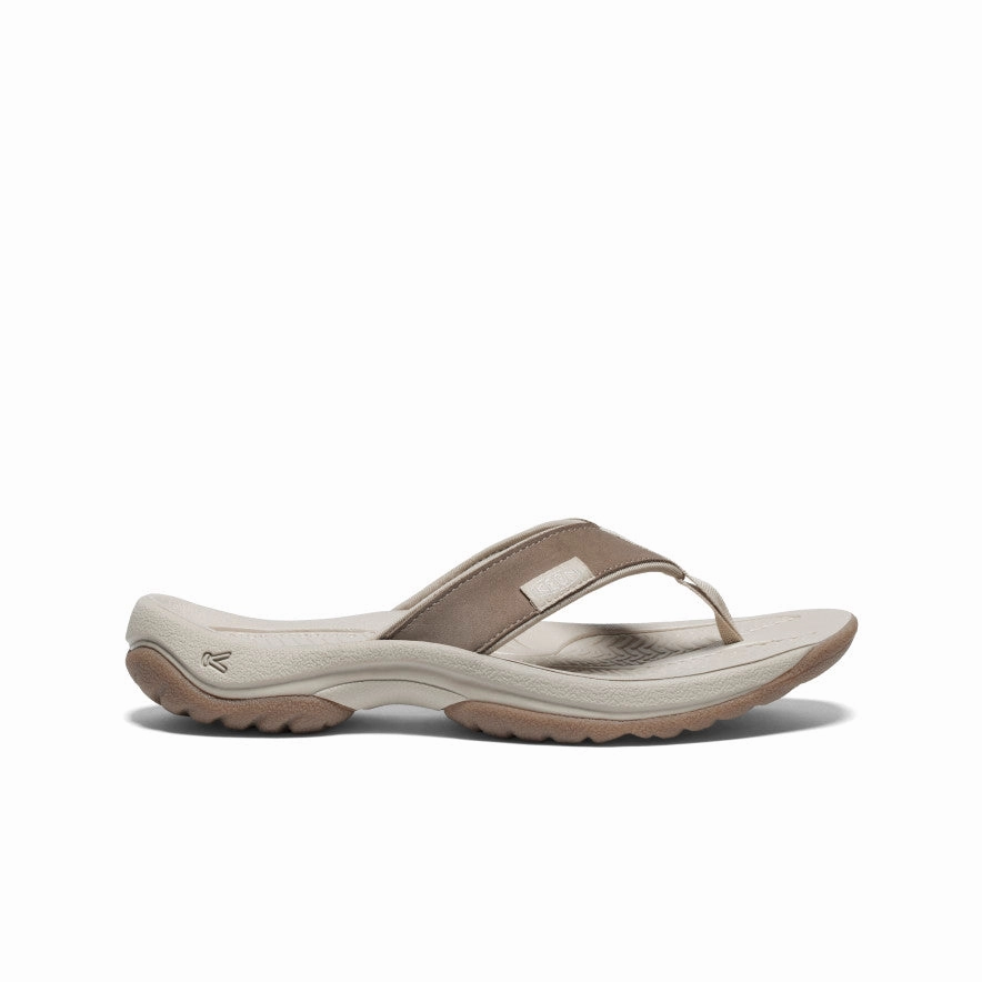 Trendy Summer Shoes Travel Footwear Women's Kona Leather Flip-Flop  |  Brindle/Silver Birch
