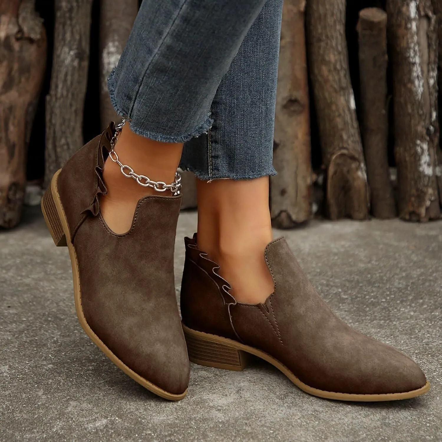 Womens Ankle Boots Low Heel Chelsea Boots Women Women's Ankle Boot Pointed Toe Pull on Fashion Riding Boots For Women