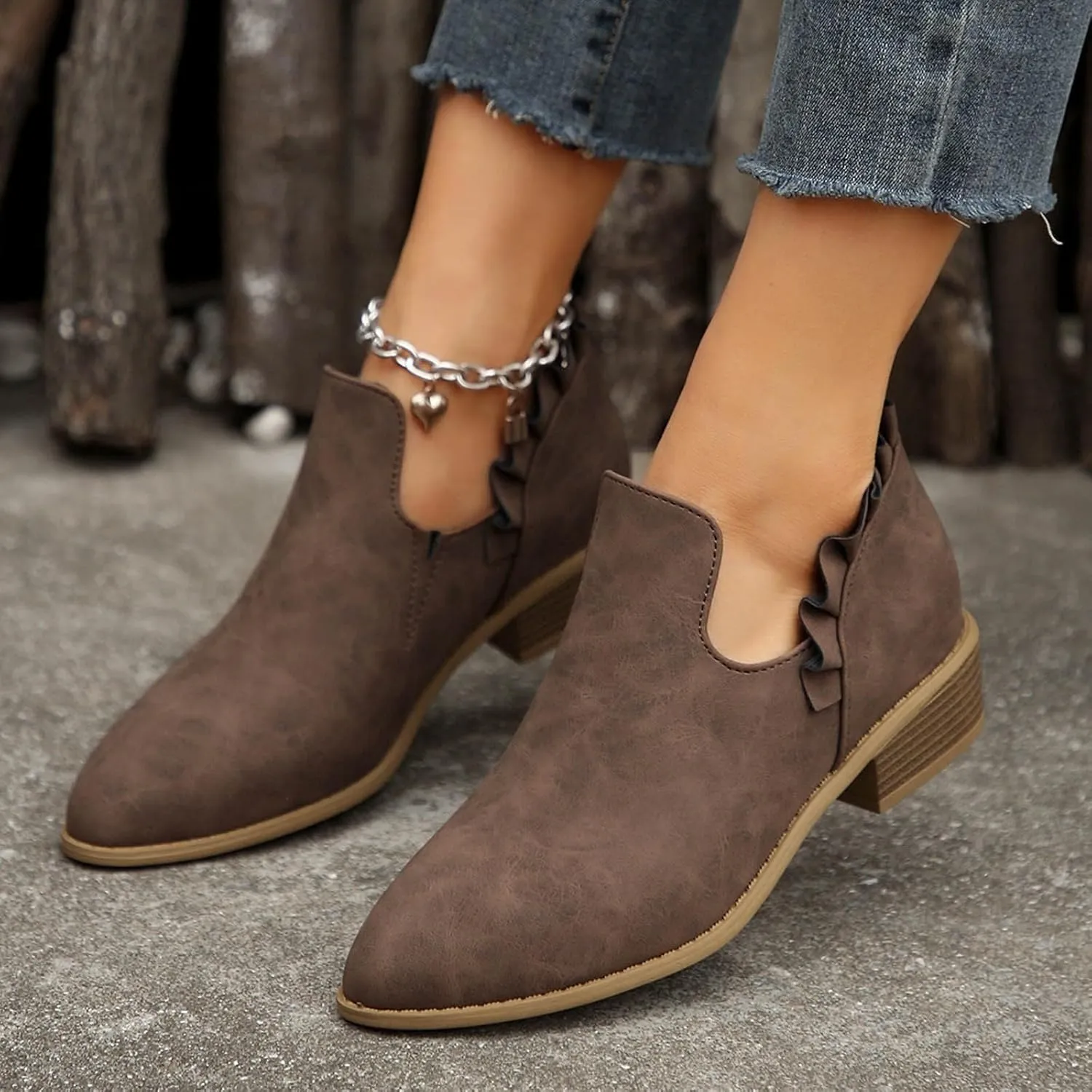 Womens Ankle Boots Low Heel Chelsea Boots Women Women's Ankle Boot Pointed Toe Pull on Fashion Riding Boots For Women