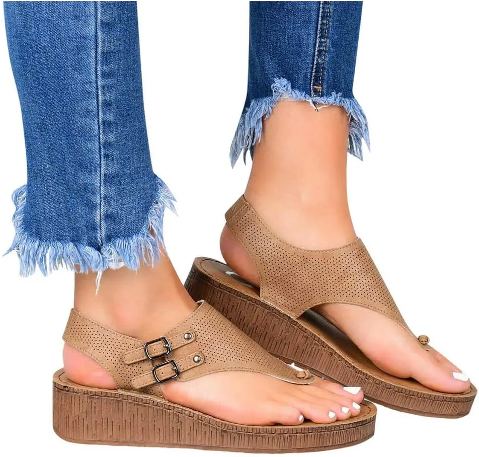 Womens Bohemian Flat Sandals Elastic Ankle Strap Dressy Summer Shoes Comfortable Beach Walking Slides Lightweight Casual Outdoor Footwear Orthopedic Shoes for Women