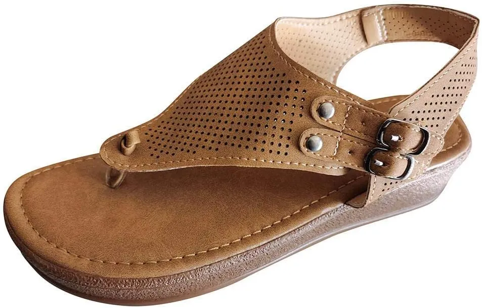 Womens Bohemian Flat Sandals Elastic Ankle Strap Dressy Summer Shoes Comfortable Beach Walking Slides Lightweight Casual Outdoor Footwear Orthopedic Shoes for Women
