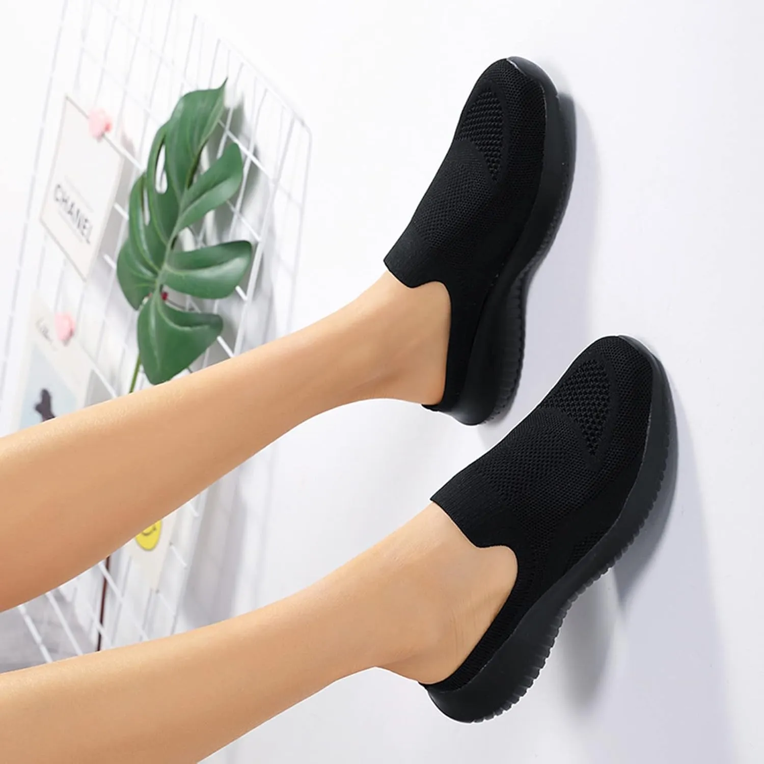 Women's Breathable Walking Mules Shoes - Lightweight Garden Clogs Casual Mesh Sneakers Open Back Slip-on House Shoes